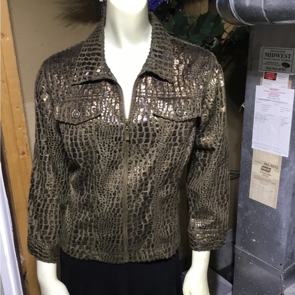 Ruby Rd Zip Up Brown & Gold Blazer - Picture 3 of 16